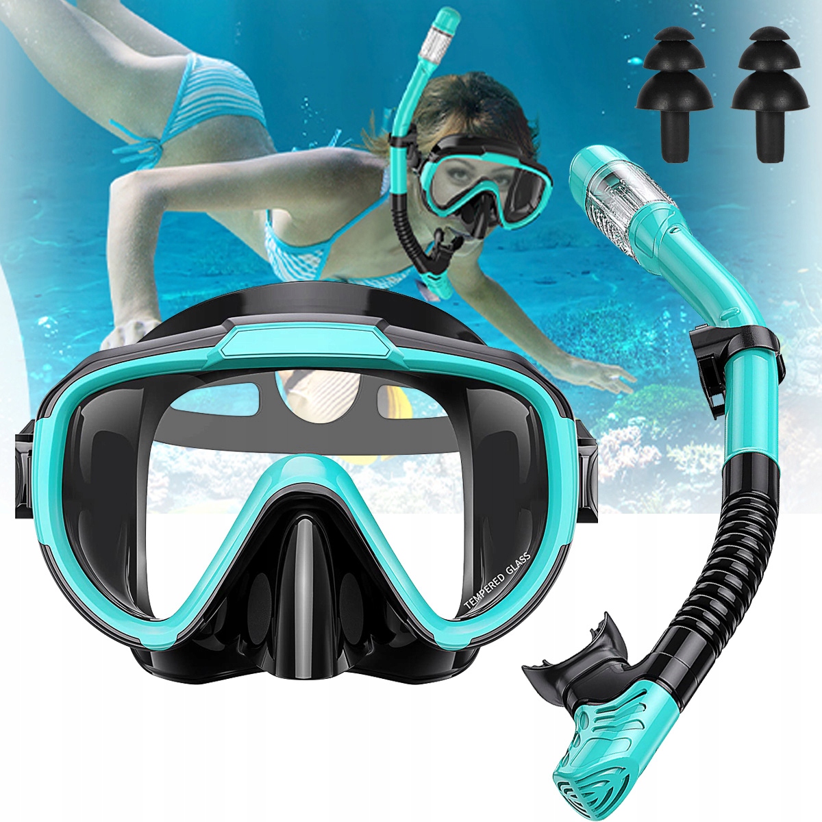 MASKA DO NURKOWANIA SNORKELINGU NA TWARZ I RURKA DO SNORKELINGU DO WODY