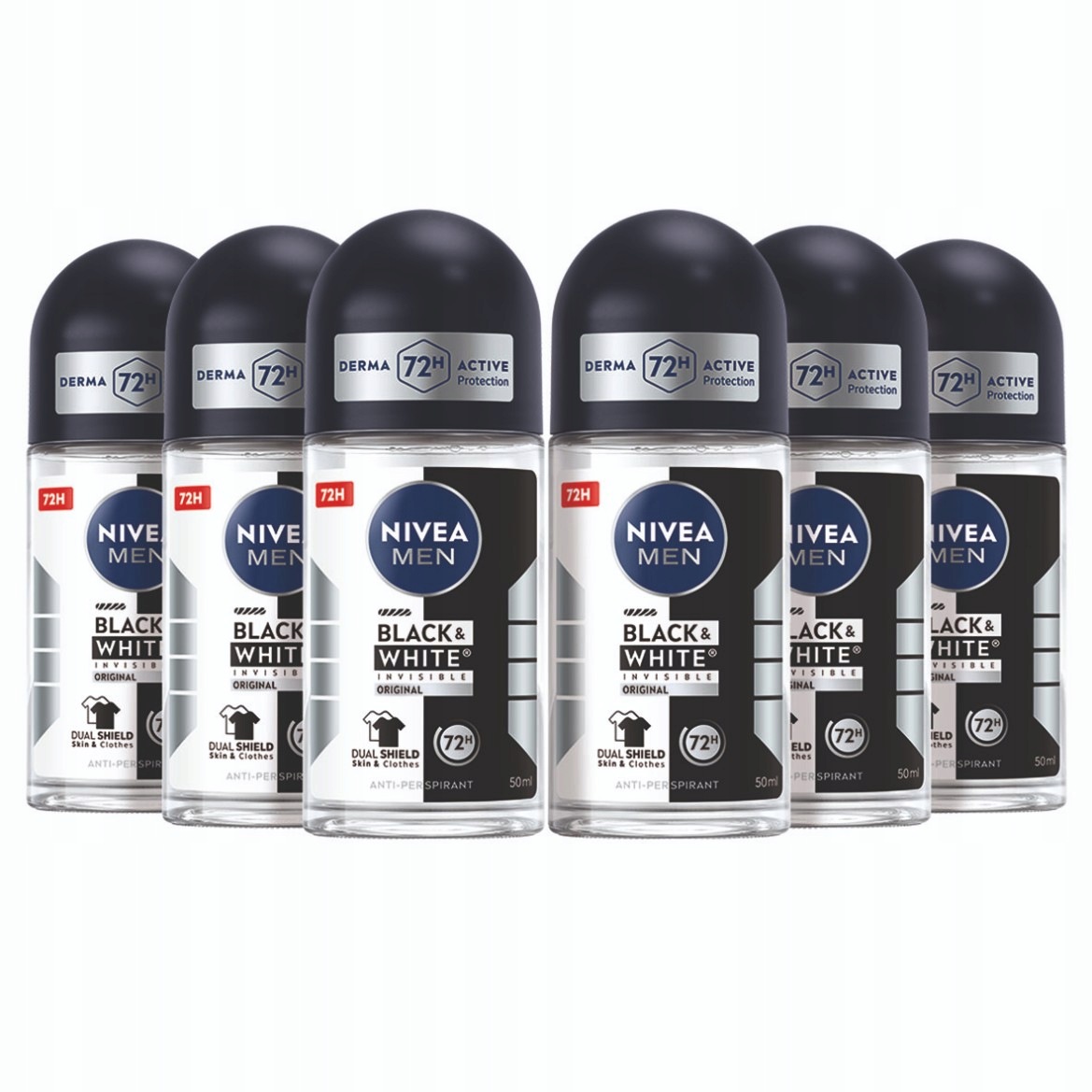 Nivea Men Black&White Sada pánských antiperspirantů v kuličce 72h 6x50 ml