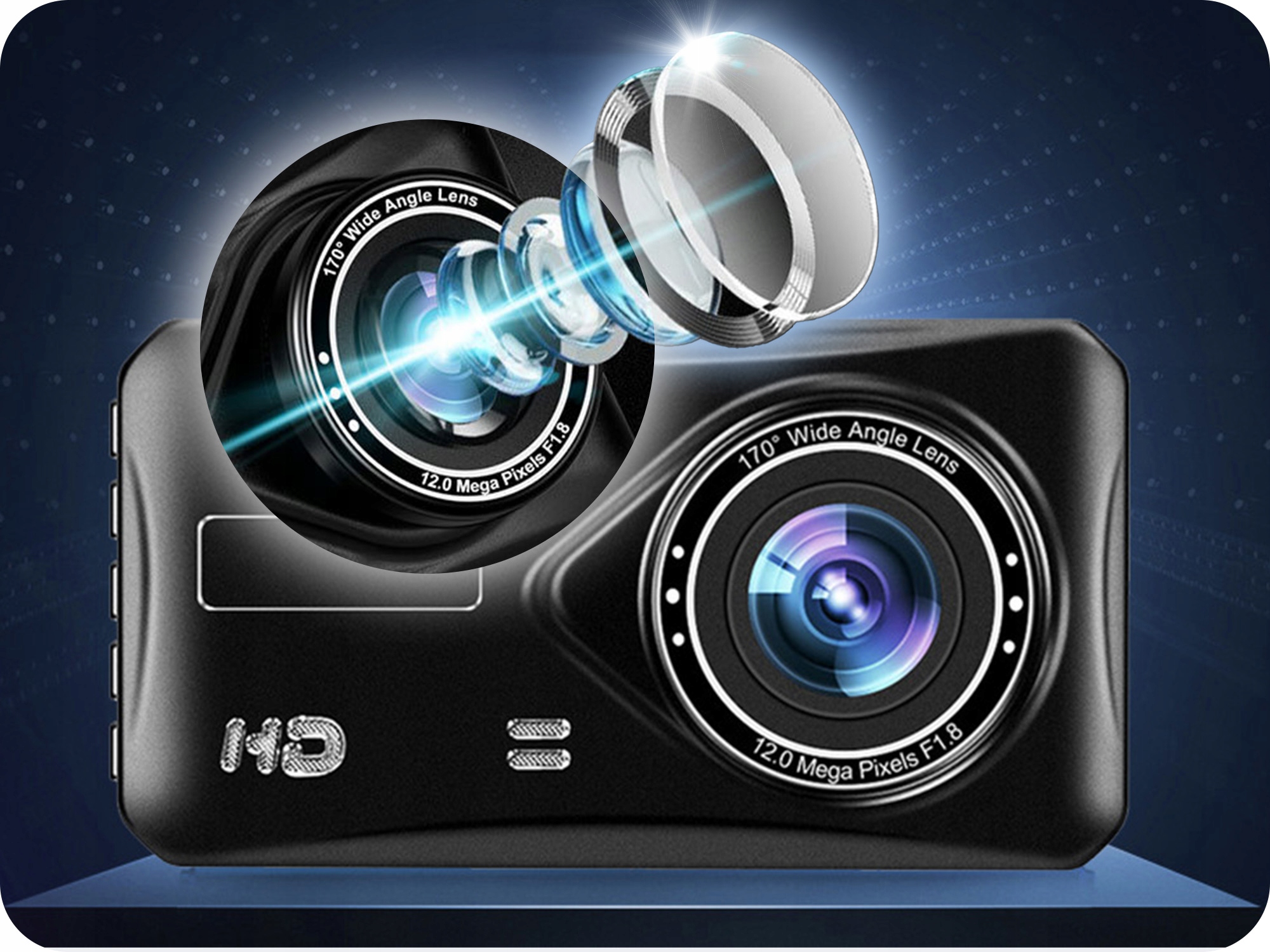 KAMERA SAMOCHODOWA 64GB POLSKIE MENU REJESTRATOR JAZDY KAMERA COFANIA DOTYK Przekątna ekranu 4