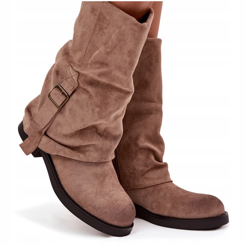 Kozačky Do Poloviny Lýtka Eko Semiš Vyhrnutý Svršek Zip Khaki 36