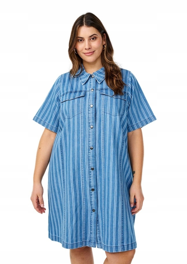 Zizzi Modrá Džínová Šaty Sukně S Pruhy 084A 48