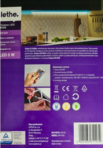 TAŚMA LED RGB LETHE 5M 0W-4202 5W OŚWIETLENIE KOLO Marka Lethe