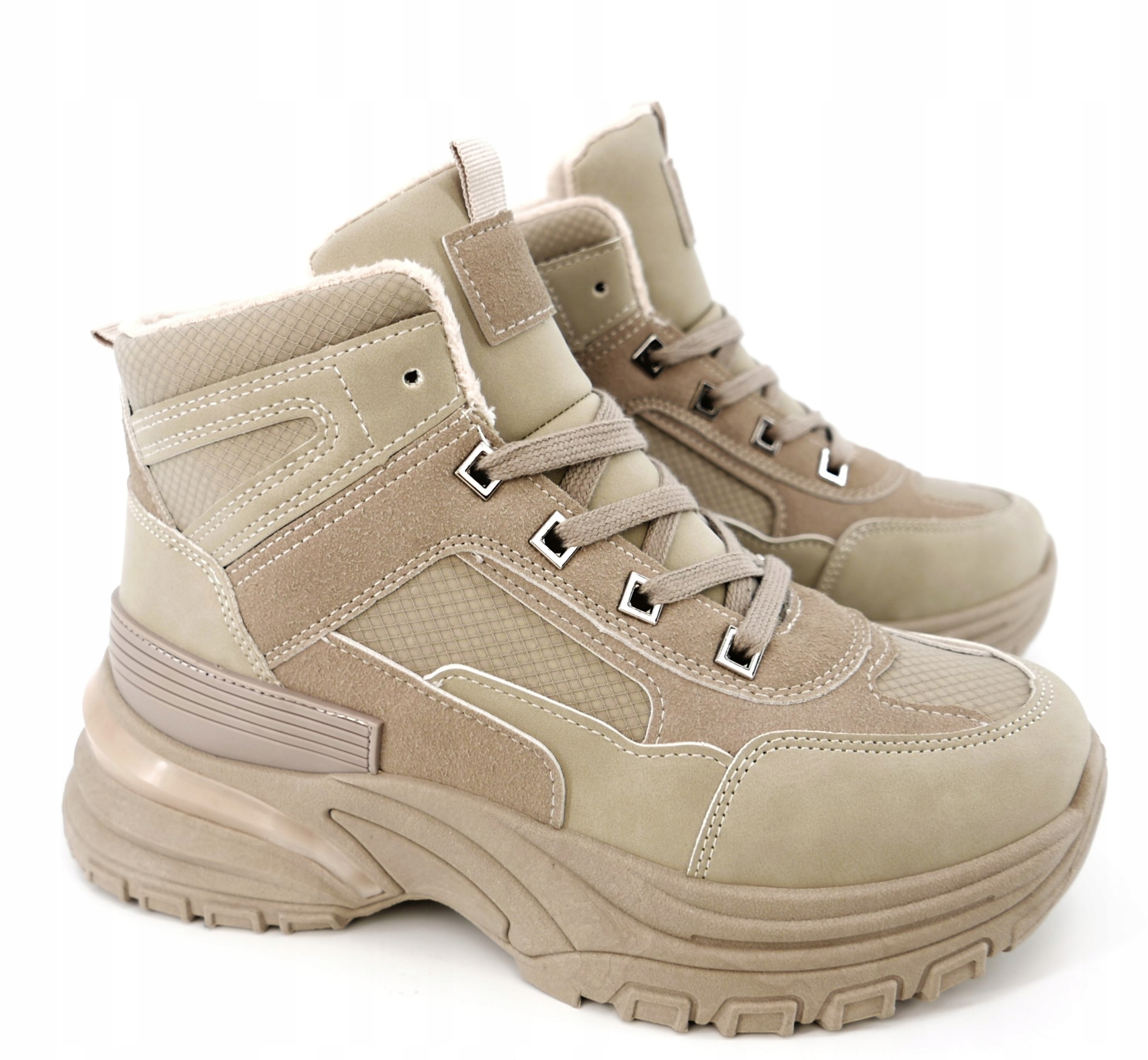 Kotníkové Boty Workery Trapery Zateplené Medvídkem Béžové R37