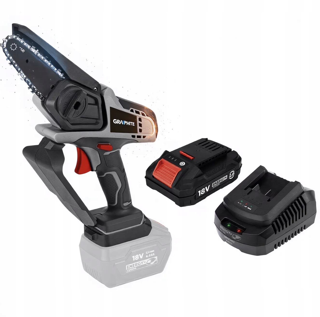 Graphite Mini Řetězová Pila 58GE116 Sada Akumulátor 2AH 18V Pro Větve