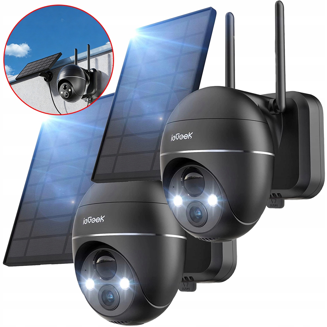 Solární Kamera Wifi Ip Venkovní Otočná 2K 3MPX 9000MAH 4XZOOM Černá x2