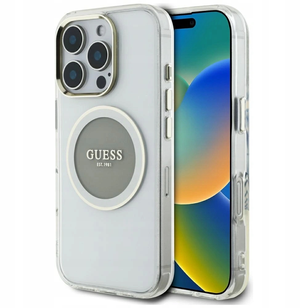 Pouzdro Guess Metal Colored Classic Logo MagSafe pro iPhone 16 Pro Max šedé