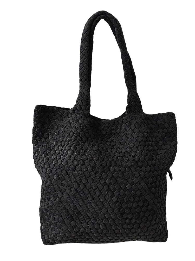 Kabelka shopper černá s ekosemišovou pleteninou