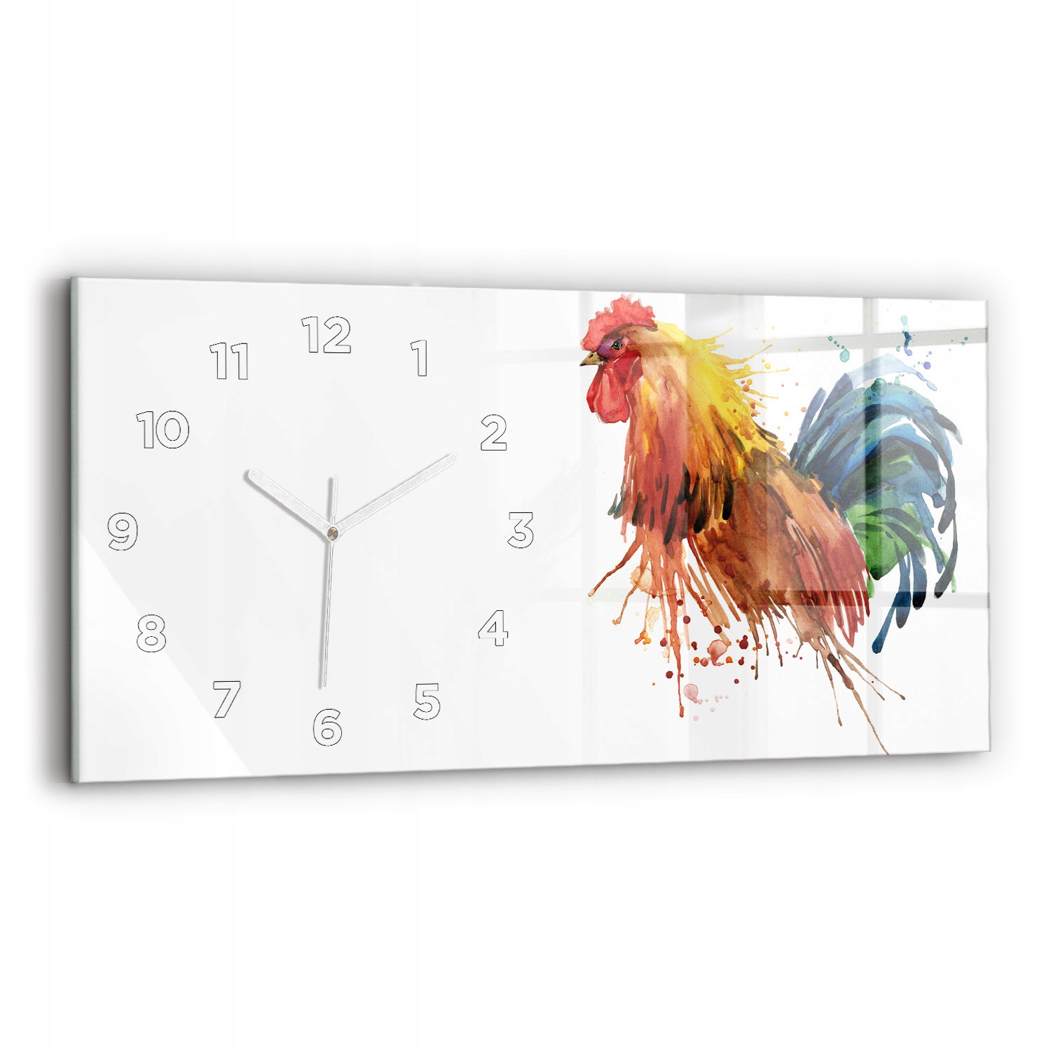 Moderní skleněný nástěnný hodinový stroj s potiskem 60 cm x 30 cm Barevný kohout