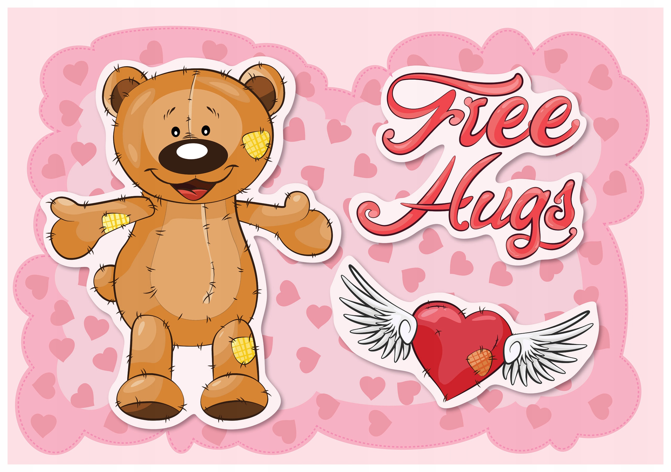 Tapeta Medvídek se srdcem a křídly přátelské objetí radost 460x300 lepidlo