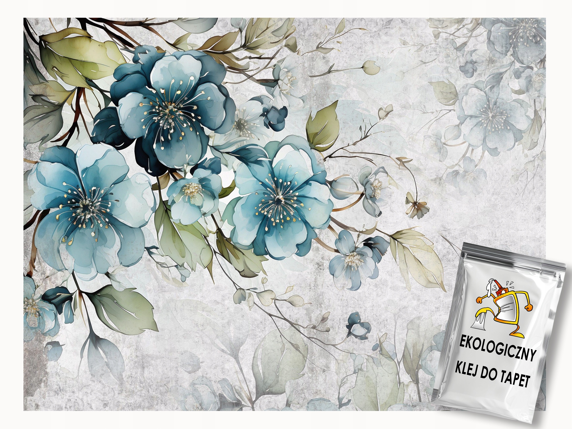 Fototapeta Flizelina Grafika Vzor Tyrkysové Květiny Shabby Chic 300x210 lepidlo