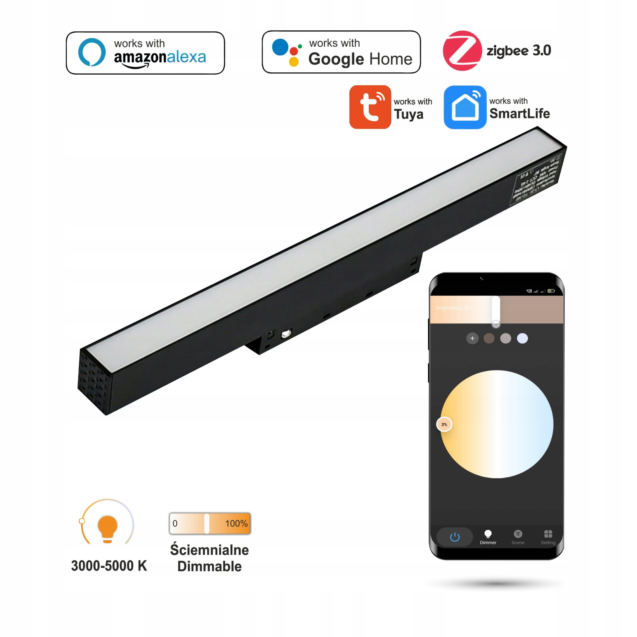 Lineárny Led reflektor WiFi Zigbee Flood 10 W pre lišty Smart Track 48VDC