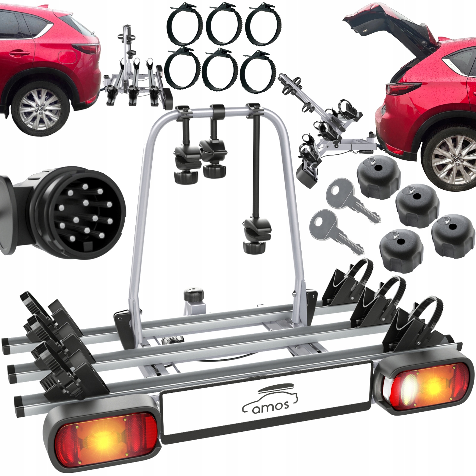 ZAMYKANY BAGAŻNIK PLATFORMA UCHWYT ROWEROWY NA HAK 3 ROWERY UCHYLANY 13PIN