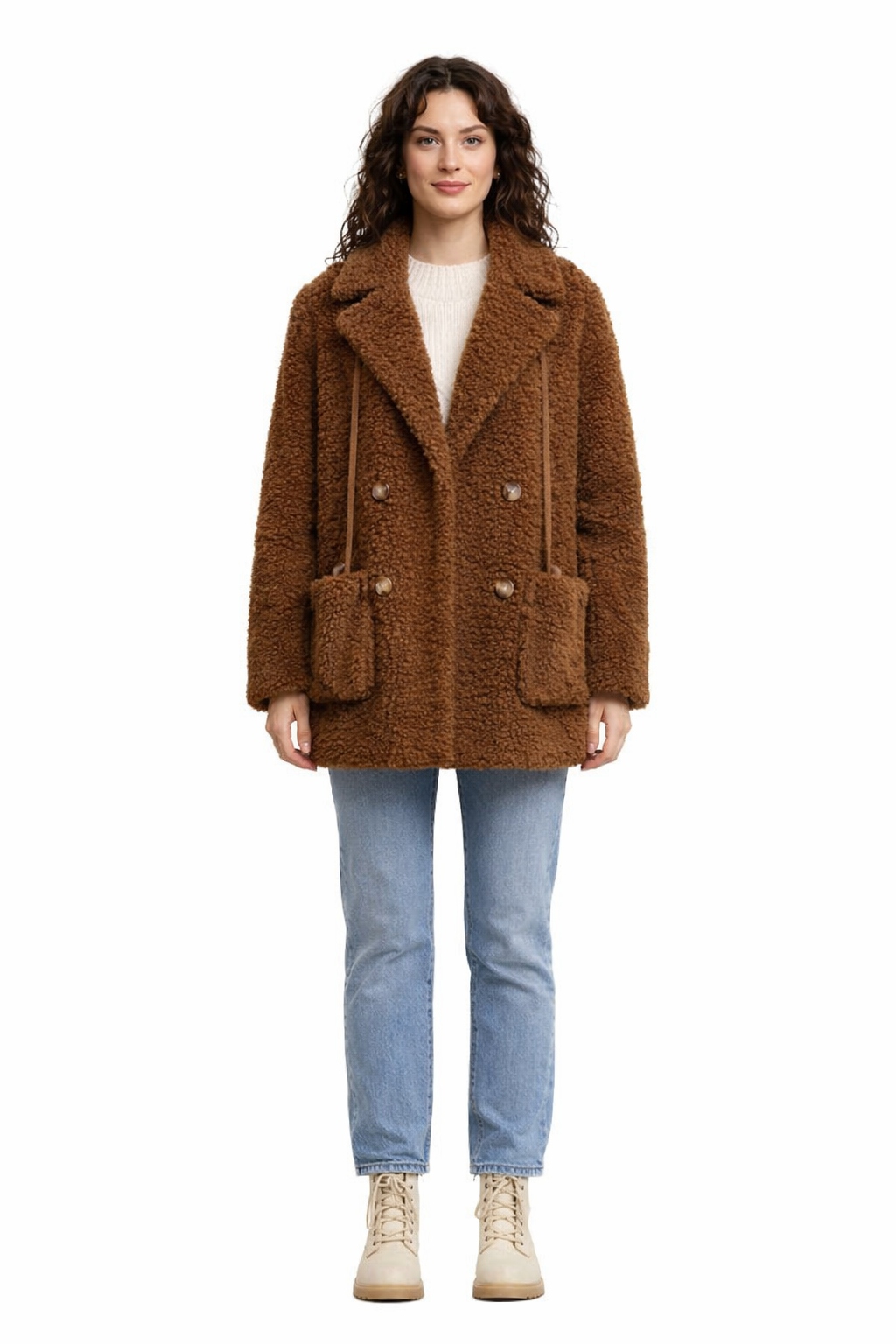 Hnědá Plyšová Bunda S Rukavicemi Na Provázku XL I3A