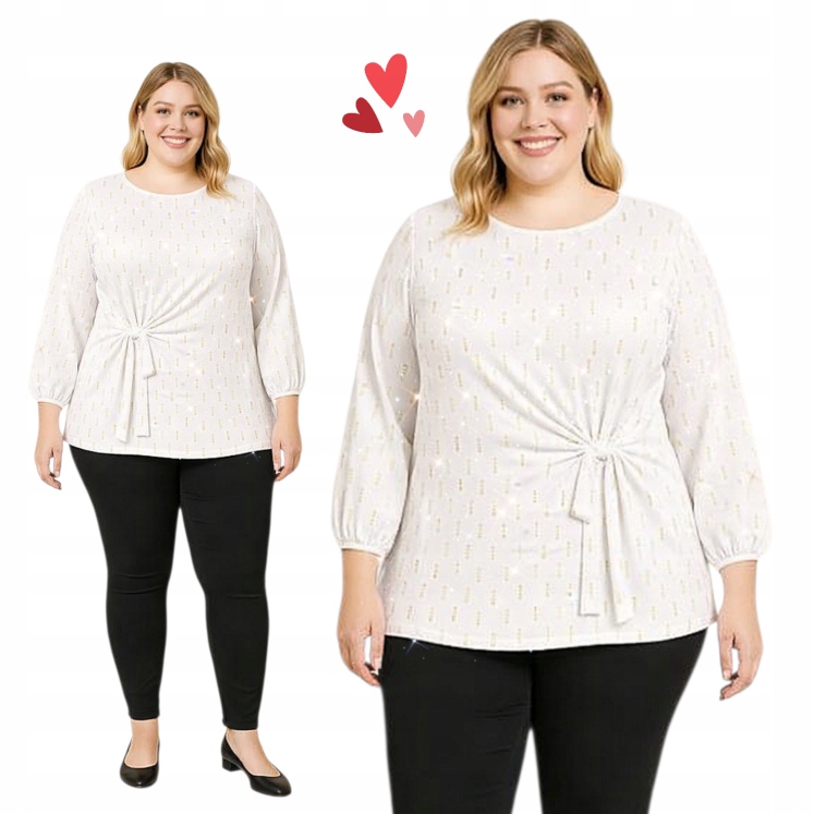 Bluzka damska z wiązaniem błyszcząca cyrkonie Wiskoza 52 54 6XL