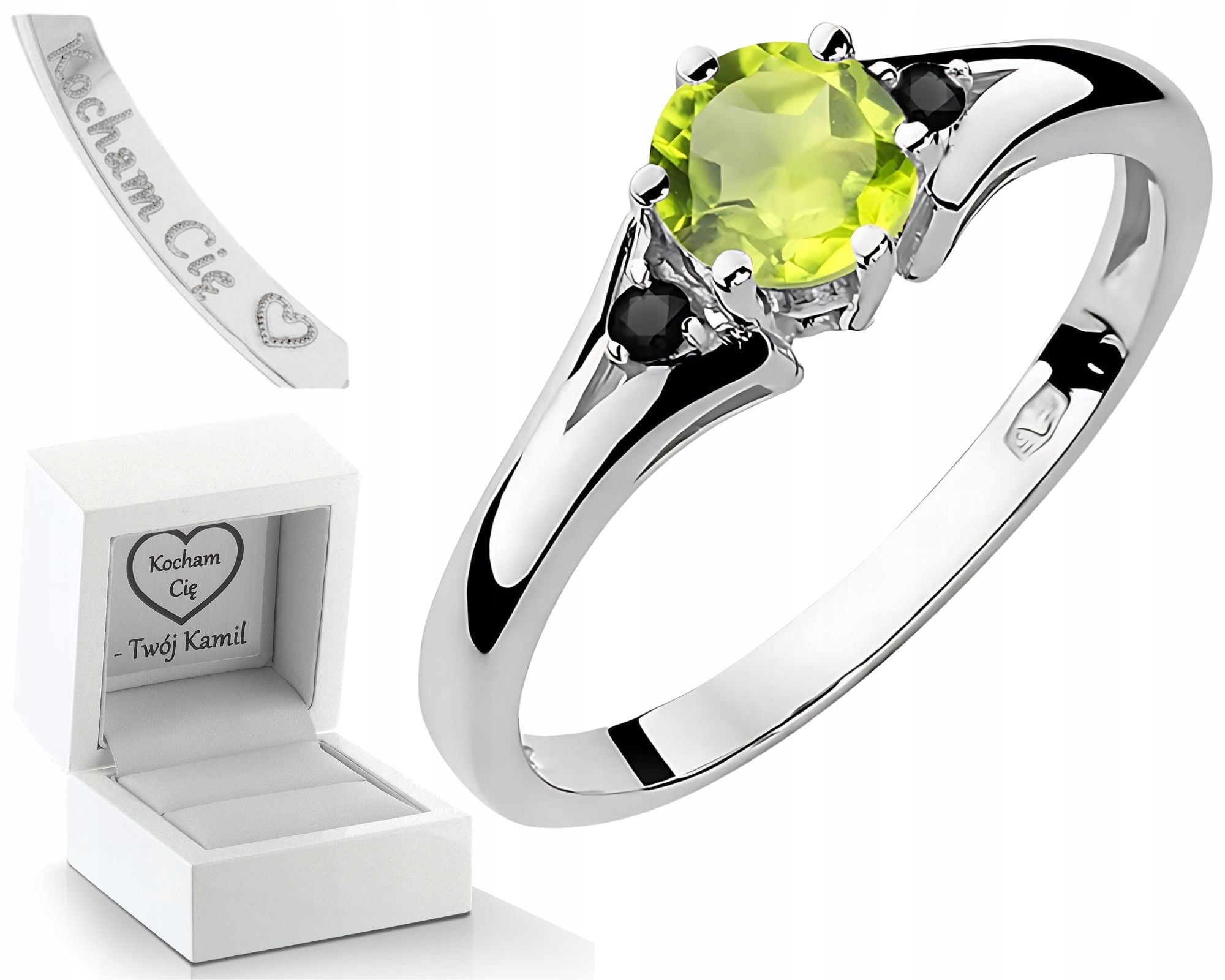 Prstýnek S Peridinem A Černými Diamanty, Zlatý Dárek 585