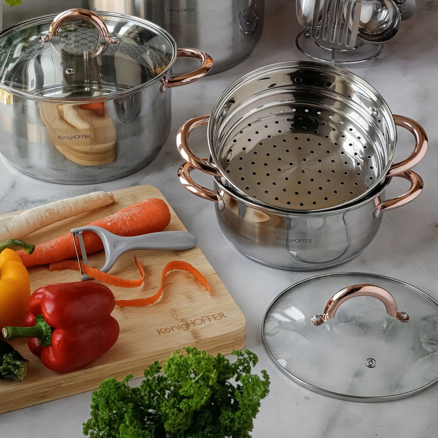 Nierdzewny GARNEK DO GOTOWANIA NA PARZE 2,9L ZDROWE GOTOWANIE Faro Copper Stan opakowania oryginalne