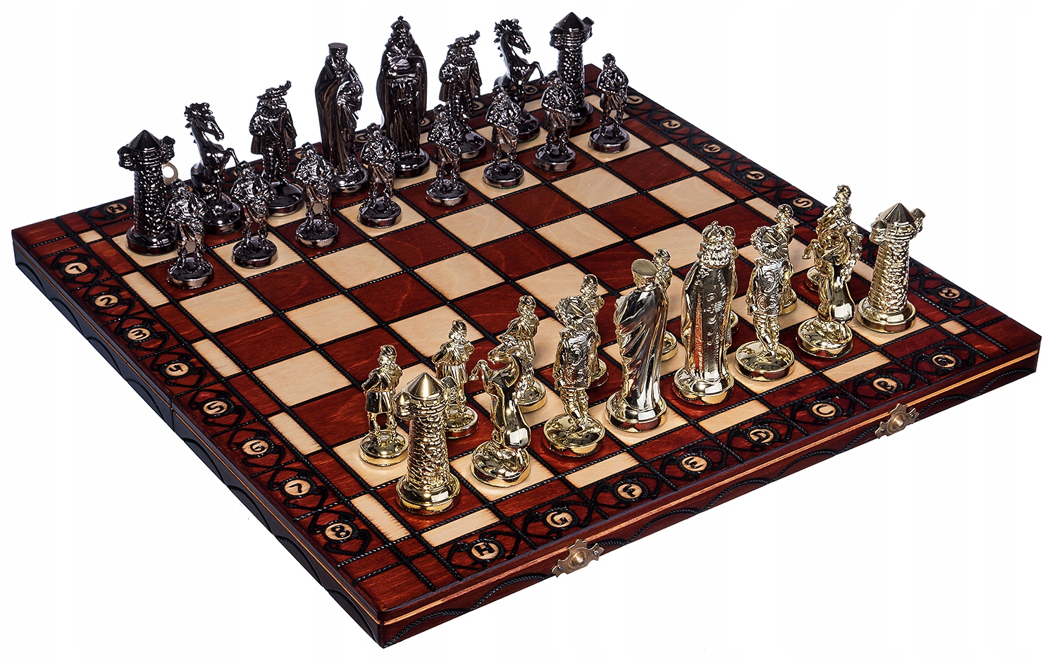 SZACHY ŚREDNIOWIECZNE DREWNIANE ZŁOTO-CZARNE DUŻE Rodzaj szachy drewniane turniejowe