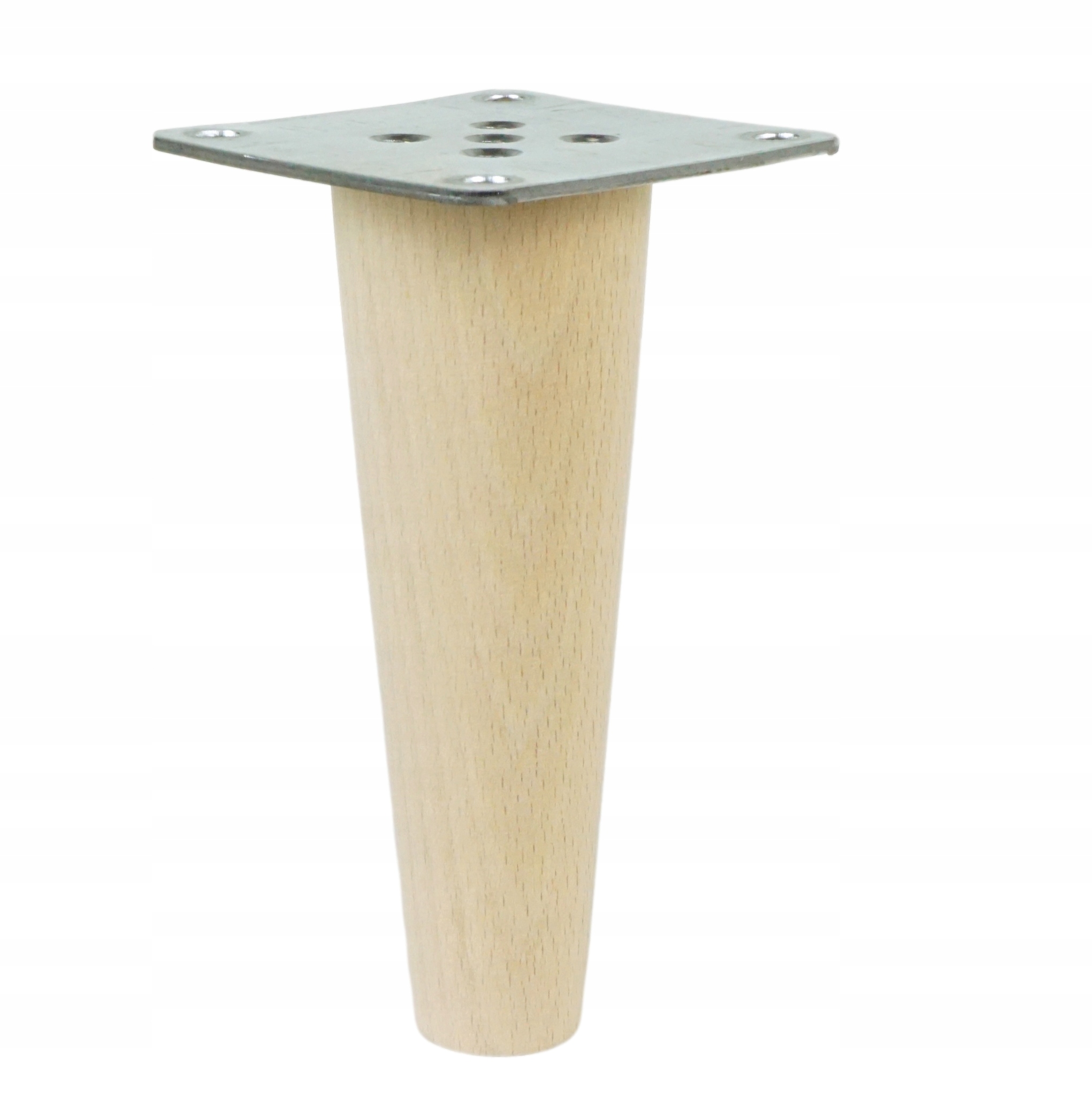

Noga drewniana buk stożek, blachy montażowe, 13 cm