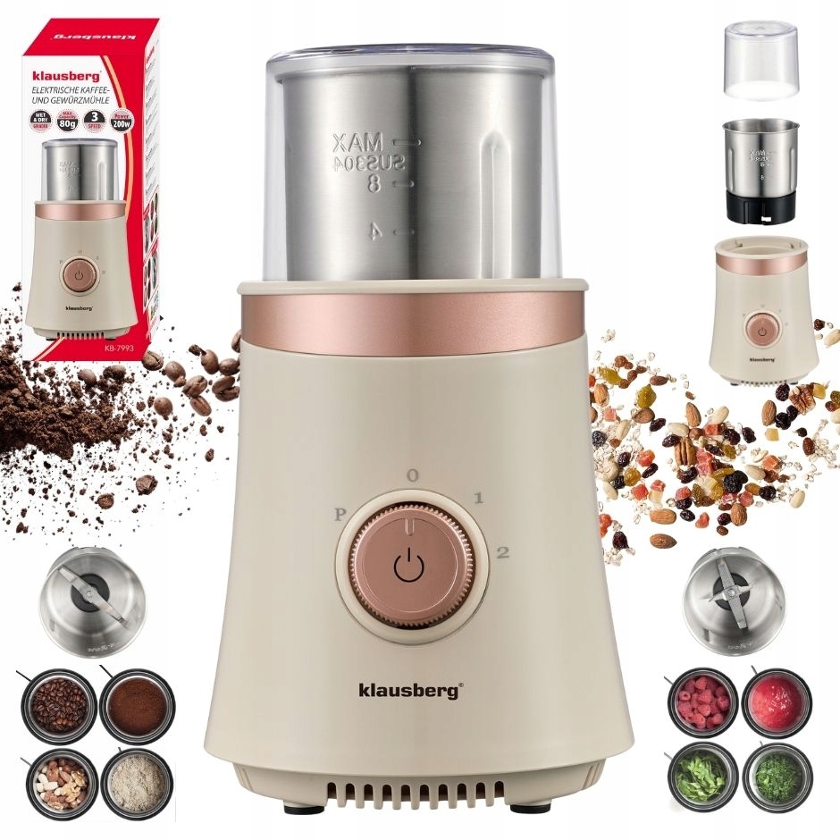 Elektryczny młynek 2w1 Klausberg KB7993 do kawy przypraw Owoców Warzyw 200W