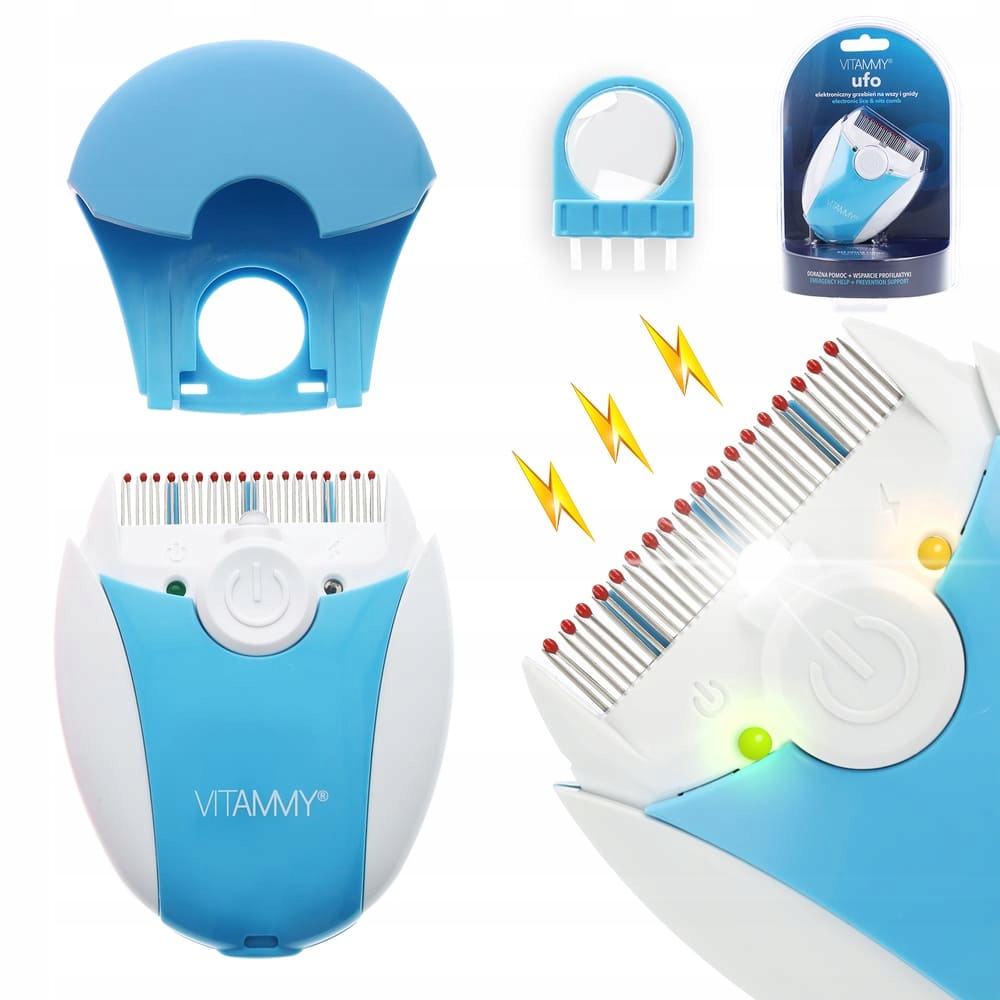 Elektroniczny Elektryczny Grzebień Na Wszy I Gnidy Vitammy Ufo Blue Zestaw