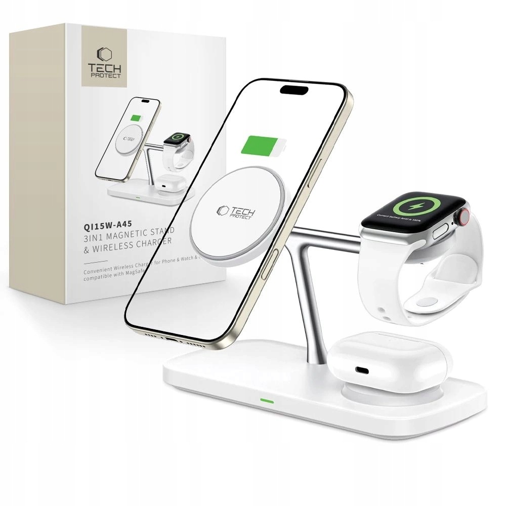 Bezdrátová nabíječka Tech-Protect QI15W-A45 3v1 MagSafe Apple bílá