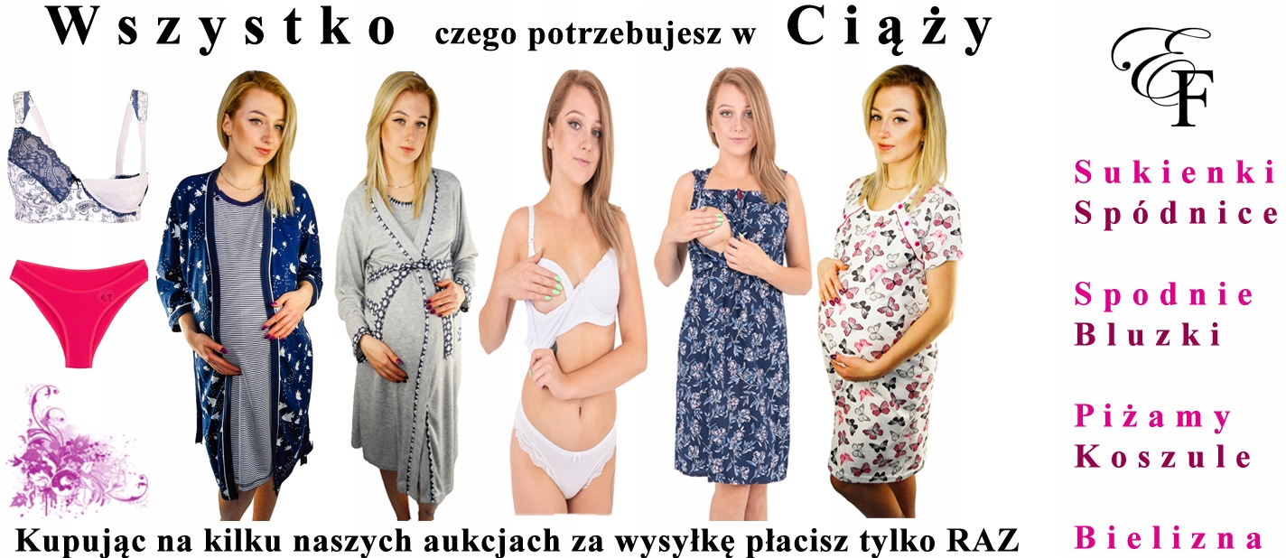 SZLAFROK CIĄŻOWY BAWEŁNA do szpitala KARMIENIA M Rękaw inny