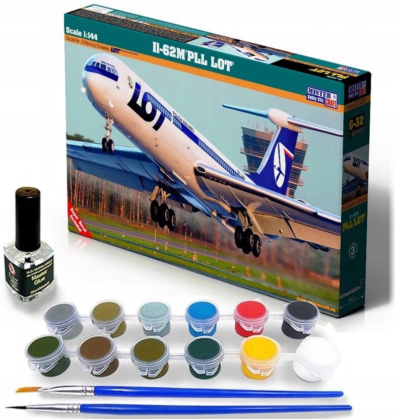 Letadlo model pro lepení IŁ-62M Lot Polské letecké společnosti +Lepidlo +Barvy