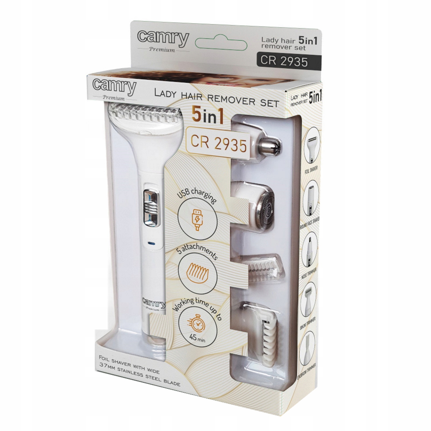 Golarka foliowa CR 2935 z trymerem - zestaw 5 w 1 do ciała