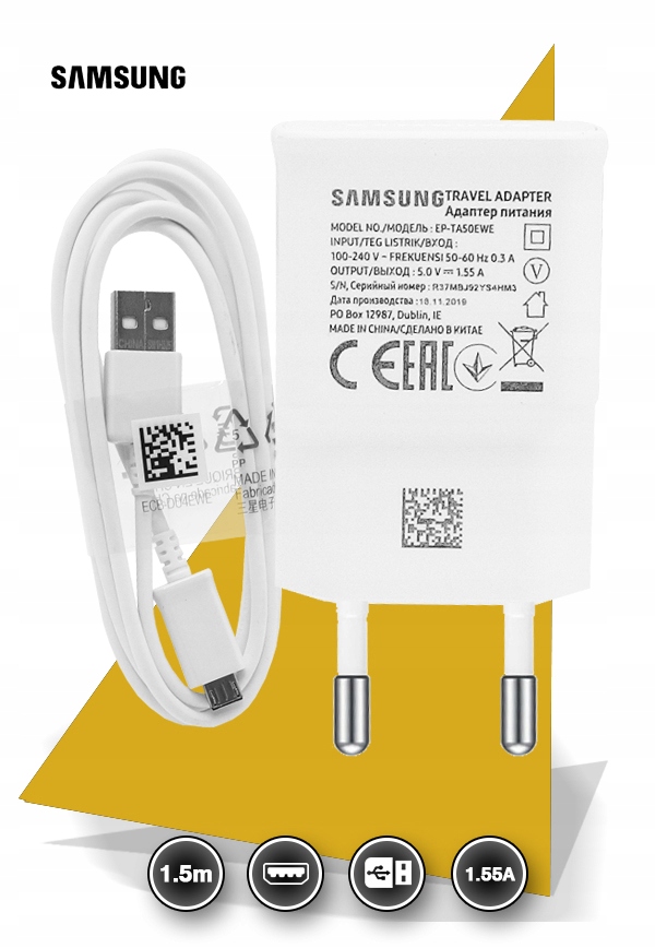 ORYGINALNA ŁADOWARKA SIECIOWA SAMSUNG EP-TA50 1,5A + KABEL MICRO USB Marka Samsung