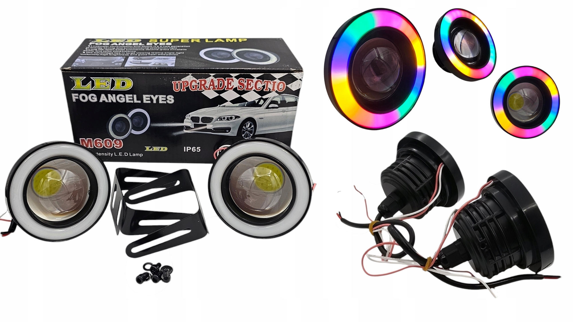 Kulatá Barevná Světla 2v1 Multicolor Halogen Cob Čočka Ring 89MM