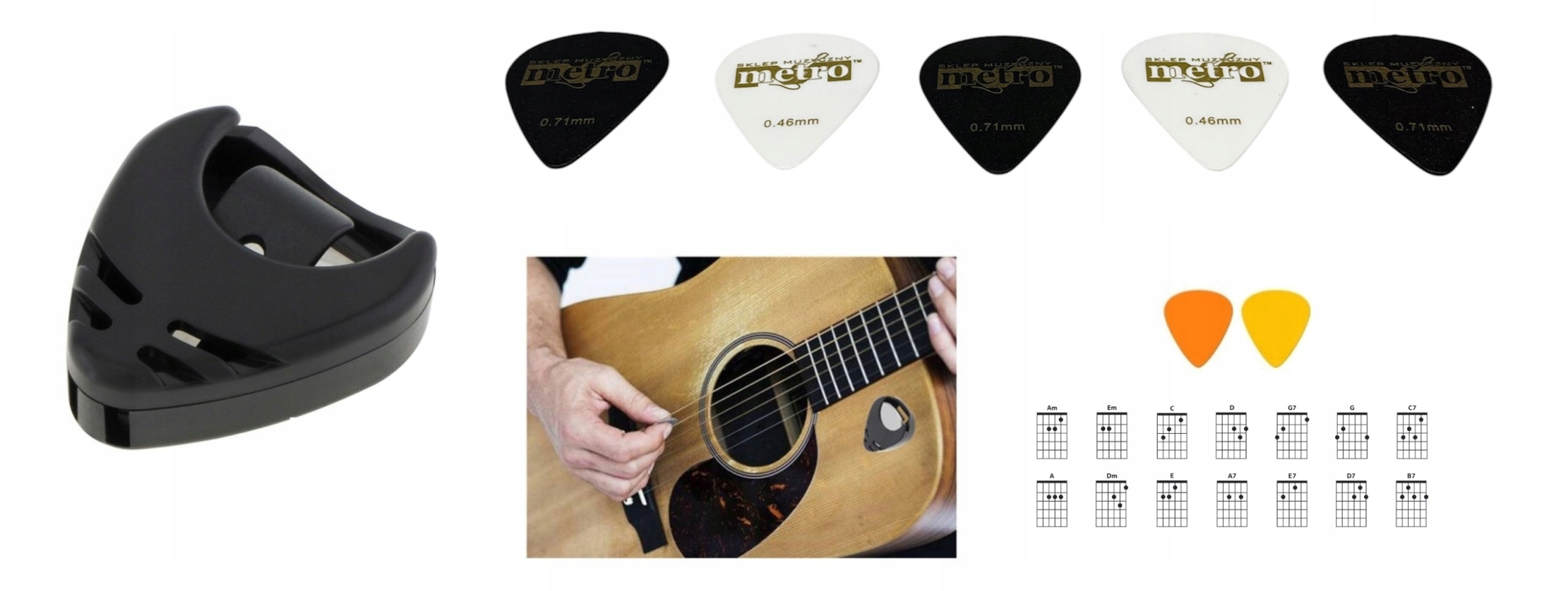 KOSTKI GITAROWE / ZESTAW KOSTEK DO GITARY 5 SZT GRUBOŚCI + POJEMNIK +