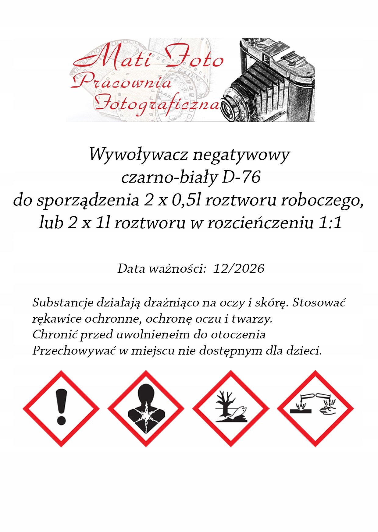 Wywoływacz Kodak D-76 2 x 0,5 litra utrwalacz FomaFix na 1l