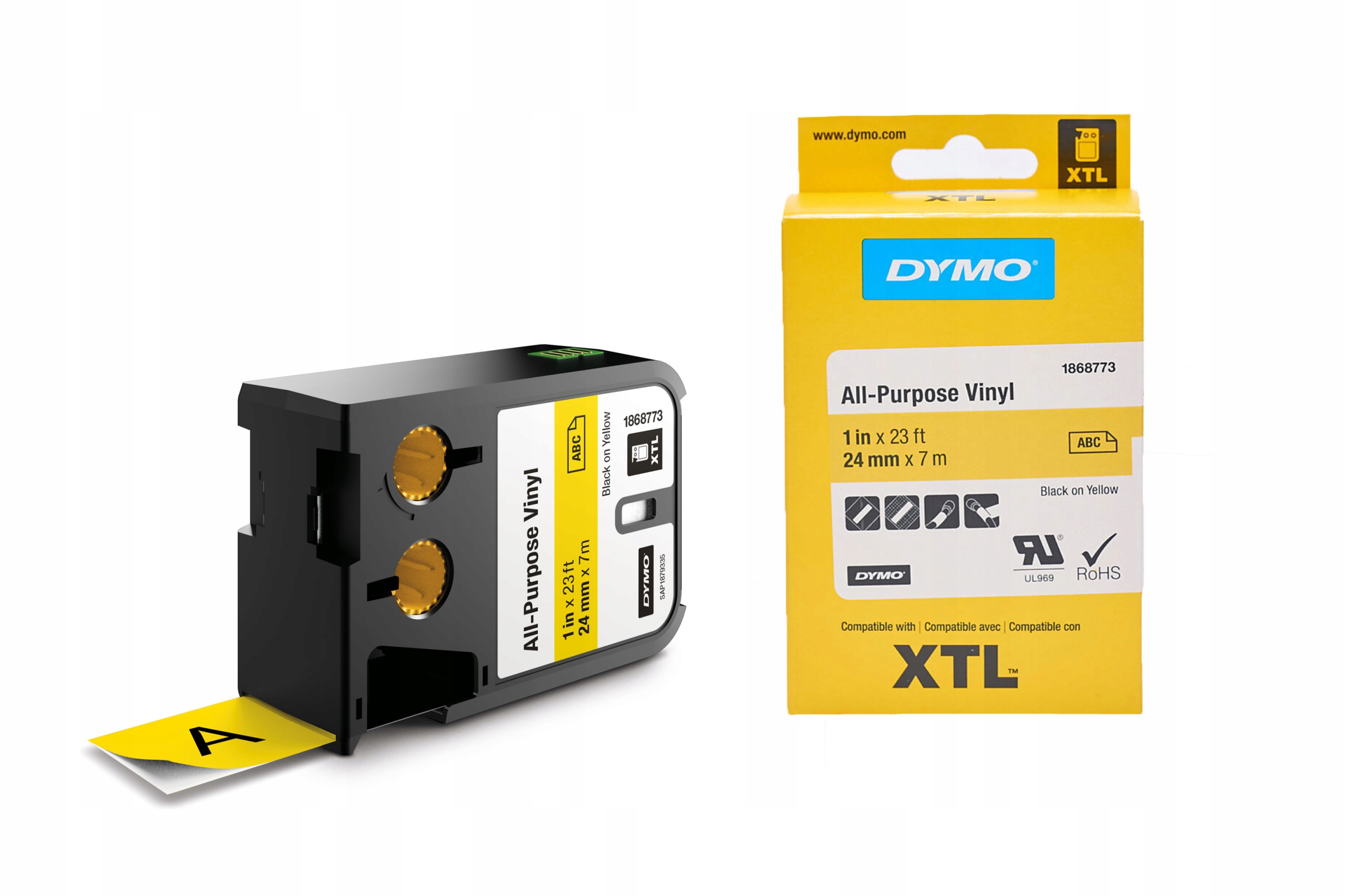 Dymo Xtl taśma winylowa trwała 24 mm x 7 m czarny na żółtym 1868773