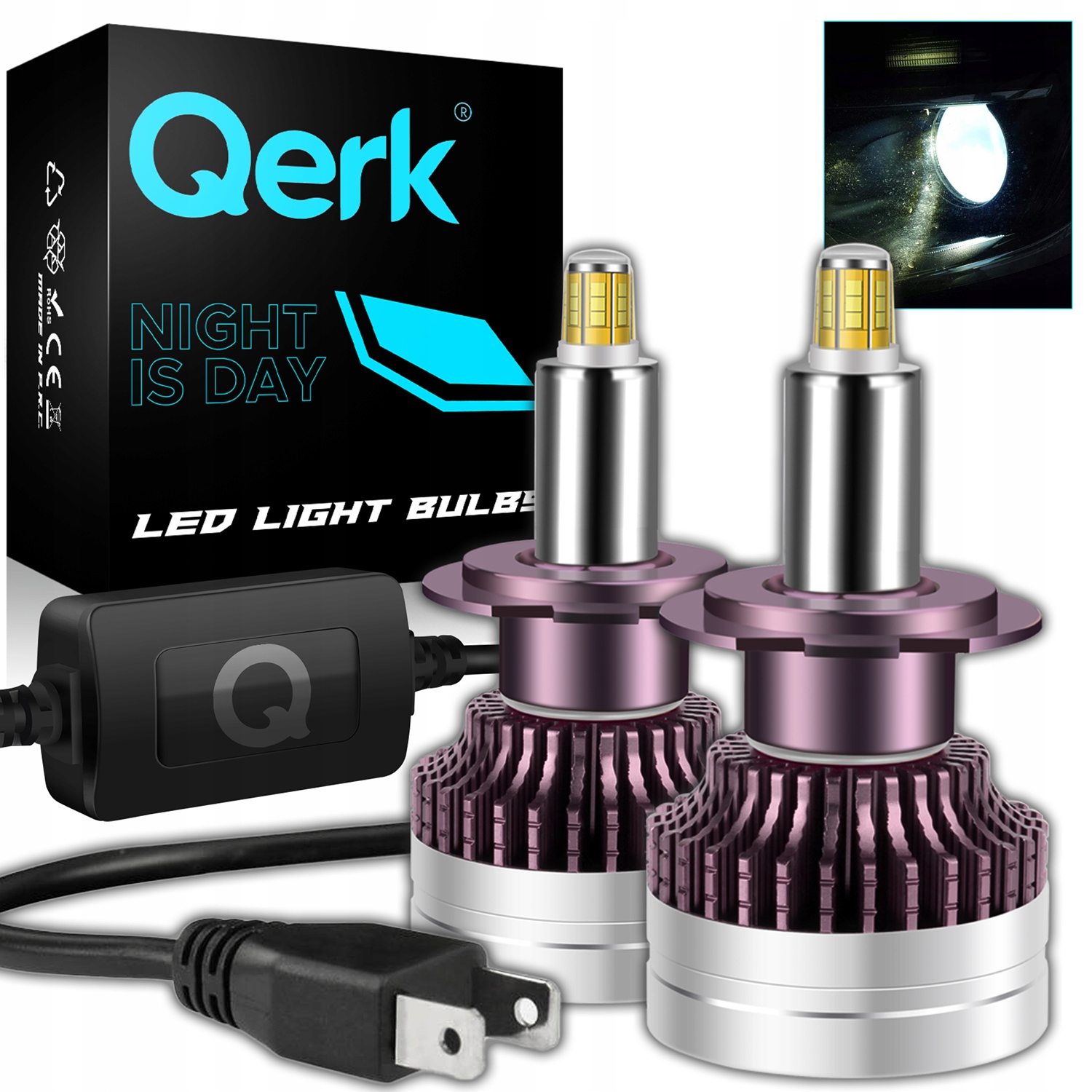 Led žárovky H7 Qerk Q9 360° 2x Více Světla Canbus Studená Bílá 6500K sada