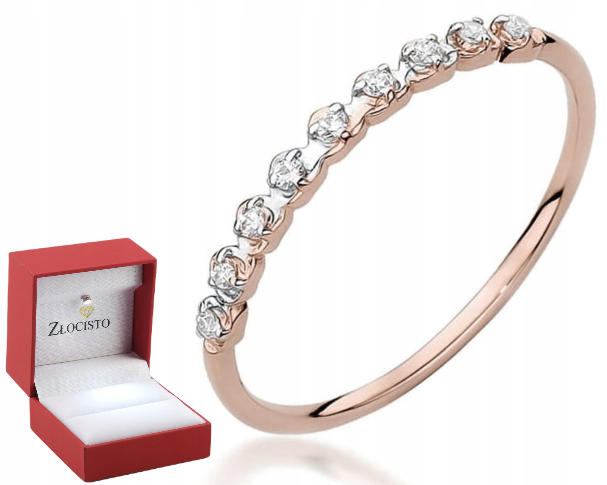 Prstýnek v růžovém zlatě, snubní prsten s brilianty