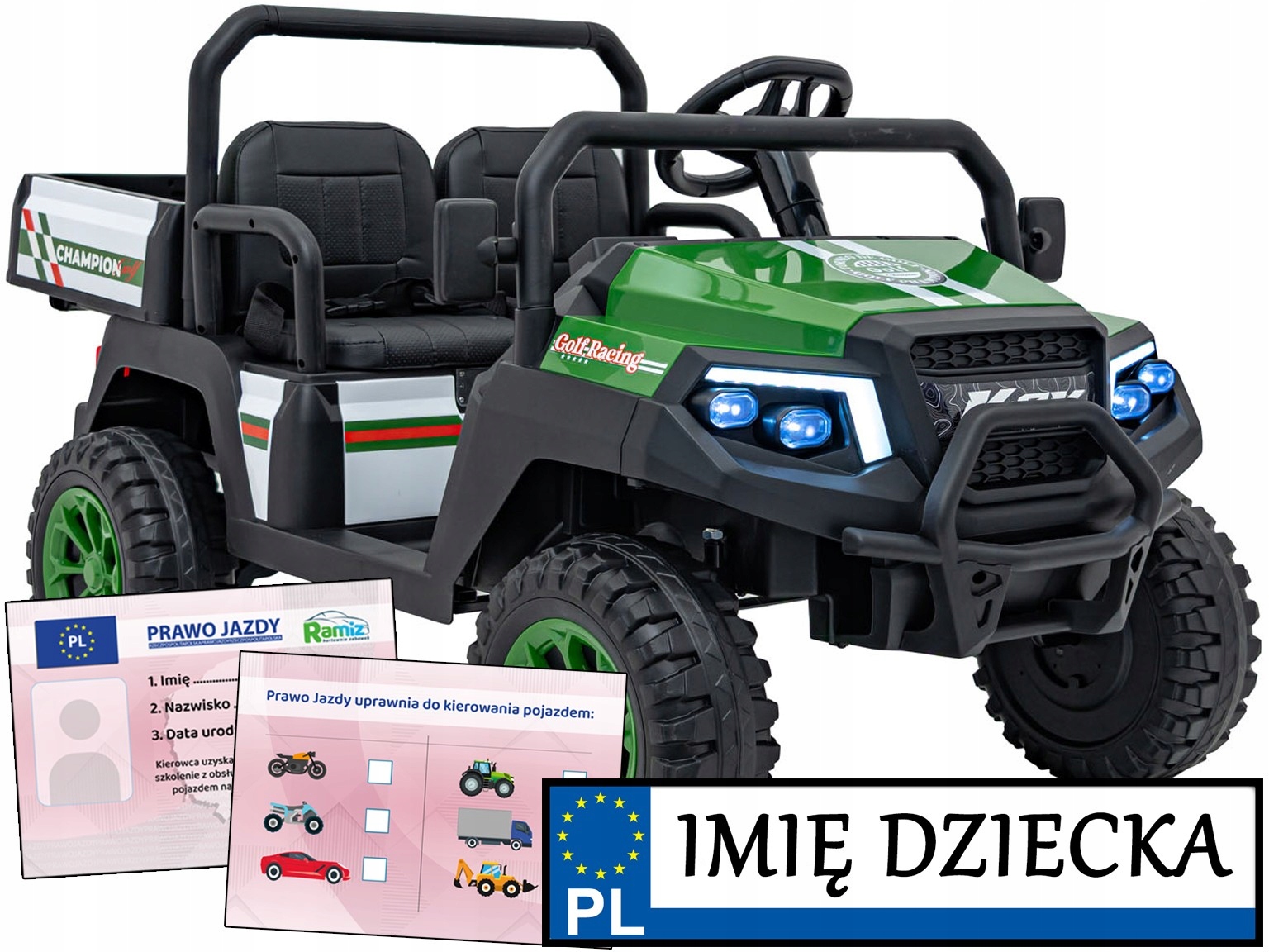 Pick Up Champion Autko na akumulator 2 osobowe Dla Dzieci tablica imienna