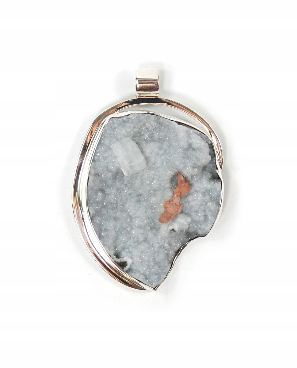Přírodní přívěsek Stilbit Apofyllit Chalcedon stříbrný