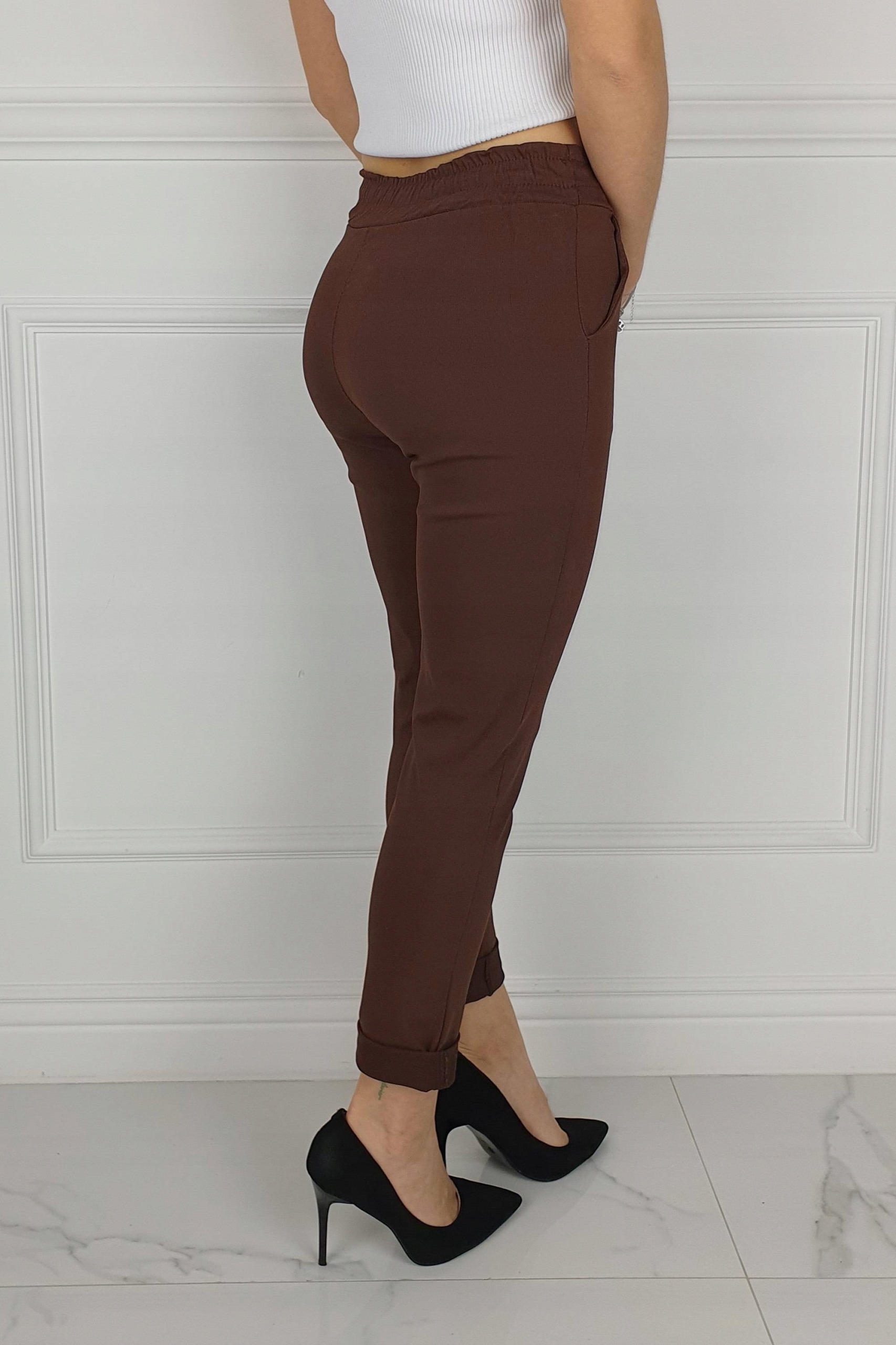 ELASTYCZNE - SPODNIE - DAMSKIE - CYGARETKI -GUMKA Materiał dominujący bawełna