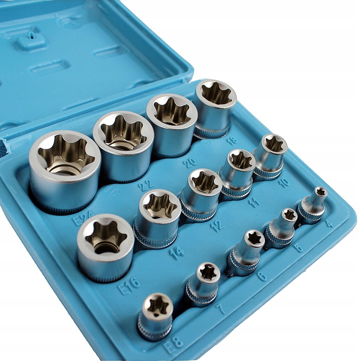 KLUCZE NASADOWE TORX E4-E24 NASADKI TORKS WEWNĘTRZNE ZESTAW KLUCZY 14 SZT. Kod producenta 10628