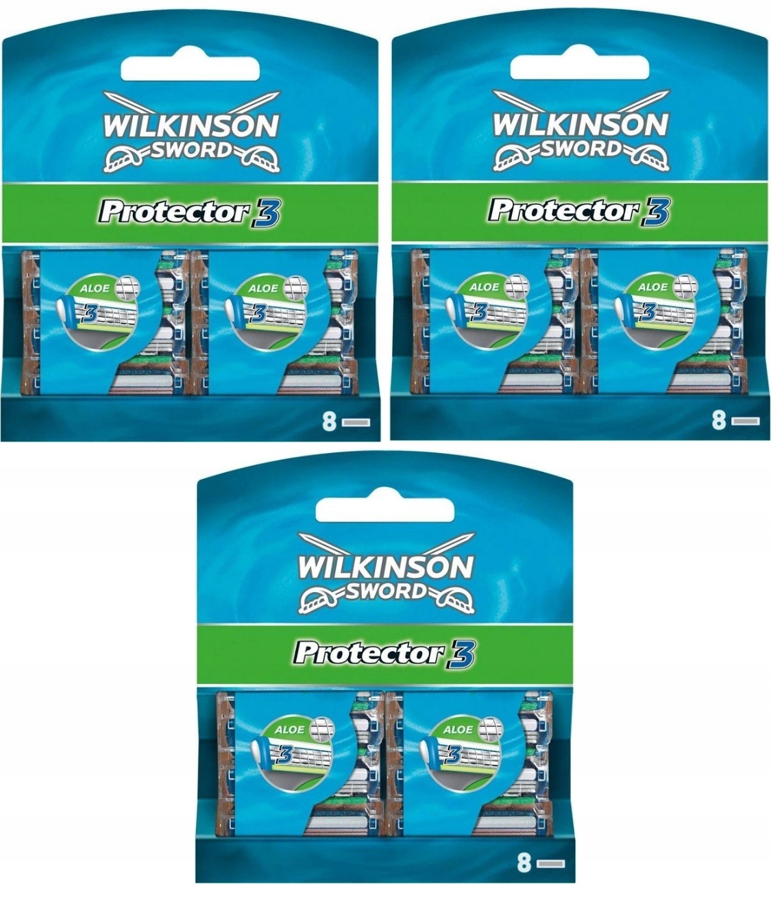24x Wilkinson Sword Protector3 Wkłady do maszynki 3x 8szt ostrza