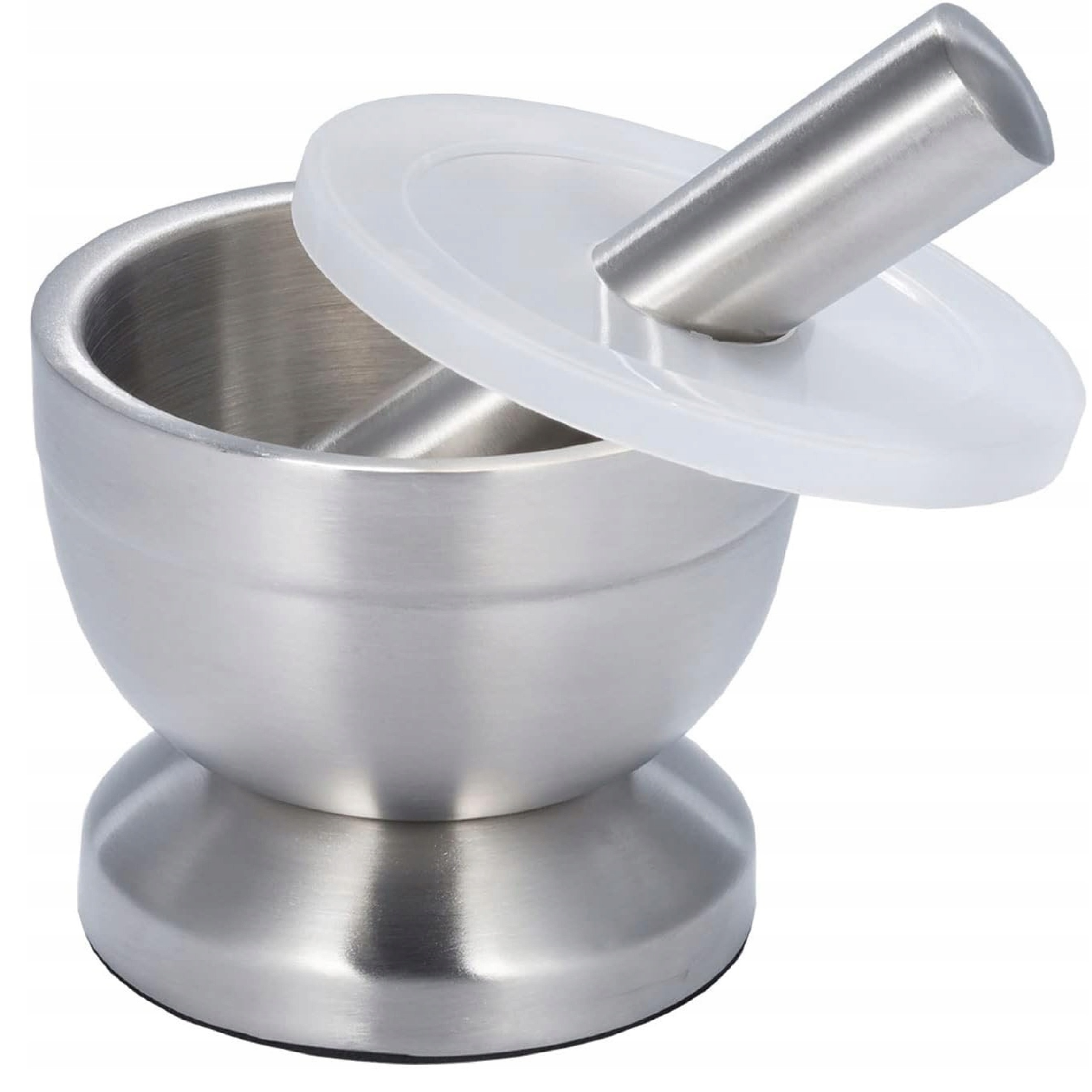 Mažiar a tĺčik z nehrdzavejúcej ocele s krytom, protišmyková základňa