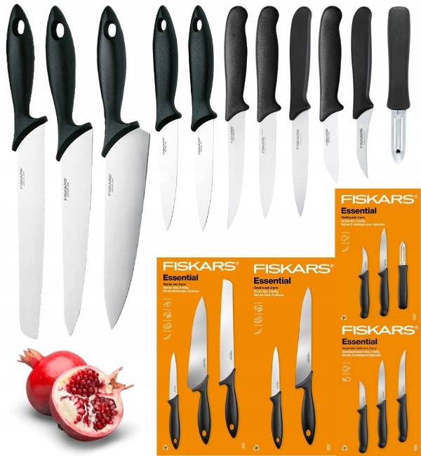 Fiskars Essential Kpl 11 Noży (kuchenne+szefa+do Obierania +do Warzyw) Stal