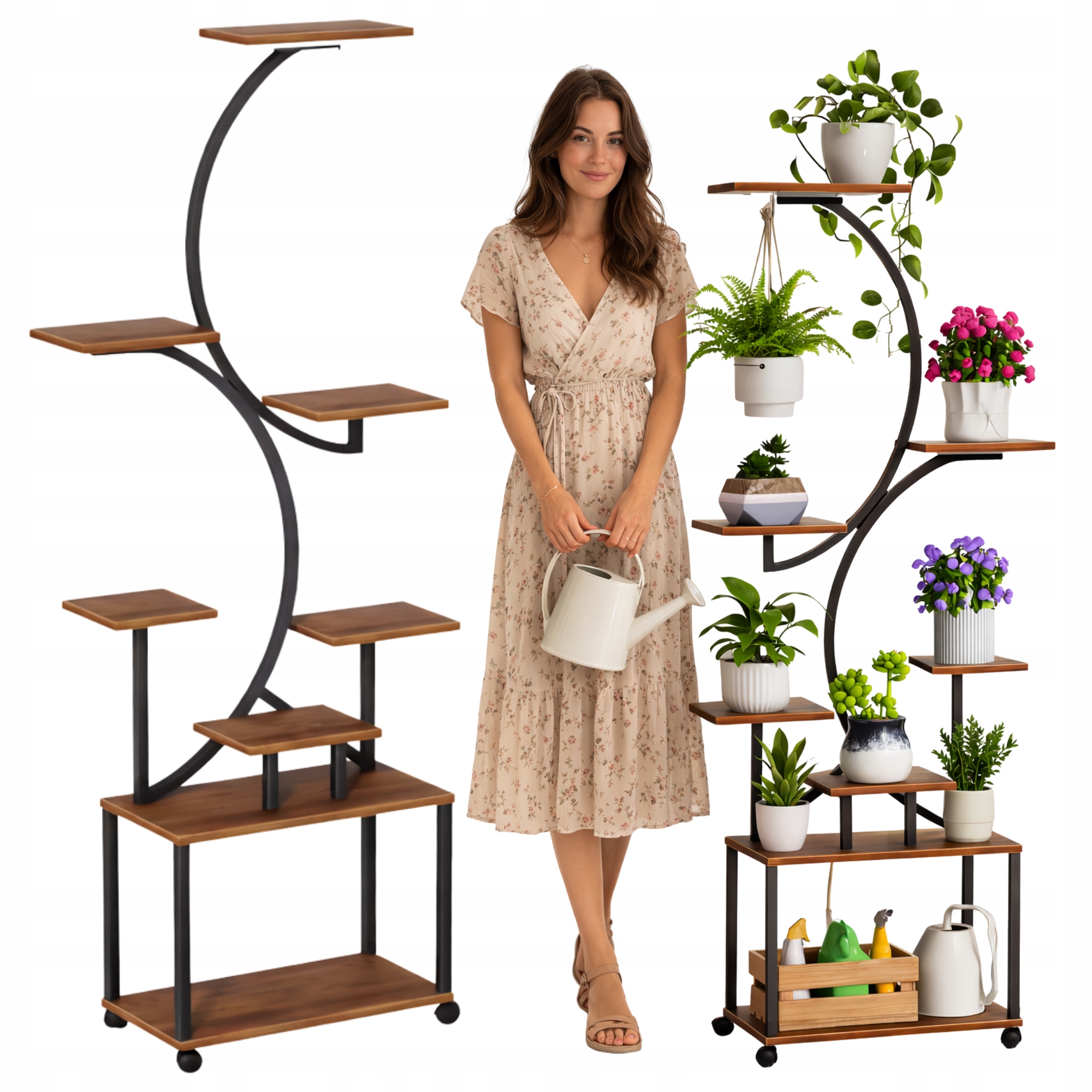 Držák Na Květináč Na Květiny Kovový Stojan Na Kolečkách Loft Rostliny Černý 160 cm