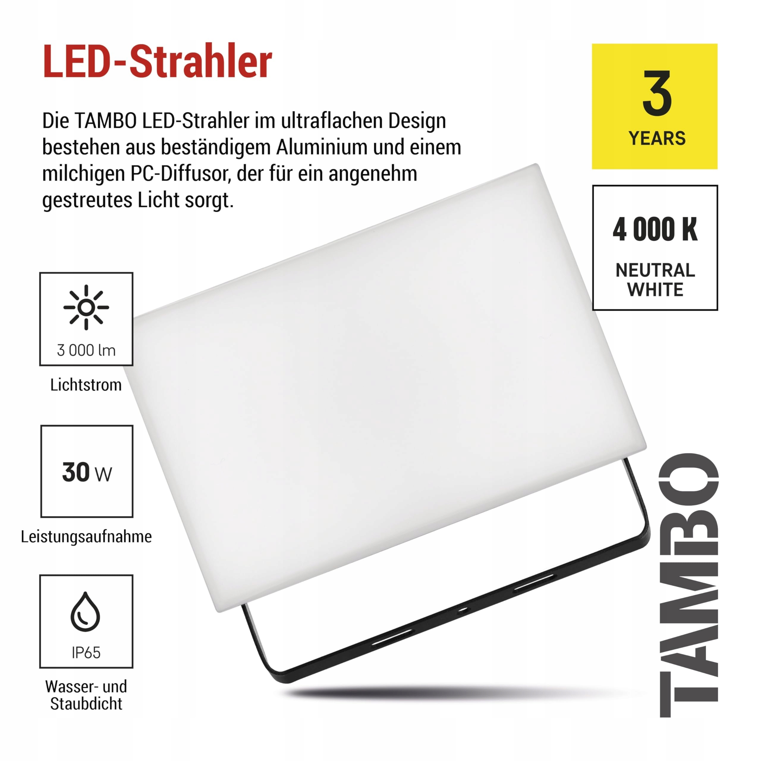 Reflektor LED Tambo Ultrapłaski Wodoodporny Czarny 30W 3000lm EMOS — miniatura 2
