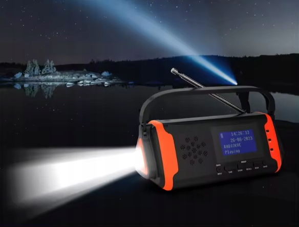 Radio Solarne Przenośne AM FM SOS POWERBANK 4000mAh USB Latarka Dynamo IPX3 Stan opakowania oryginalne