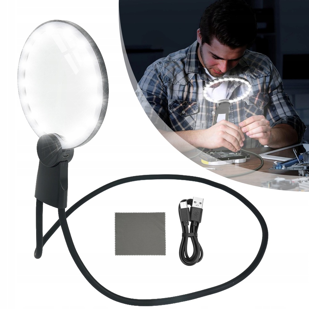 Lupa 5X Na Čtení Velká Přenosná Lehká Lupa S 24 Led Diodami 1000MAH Pro Seniory
