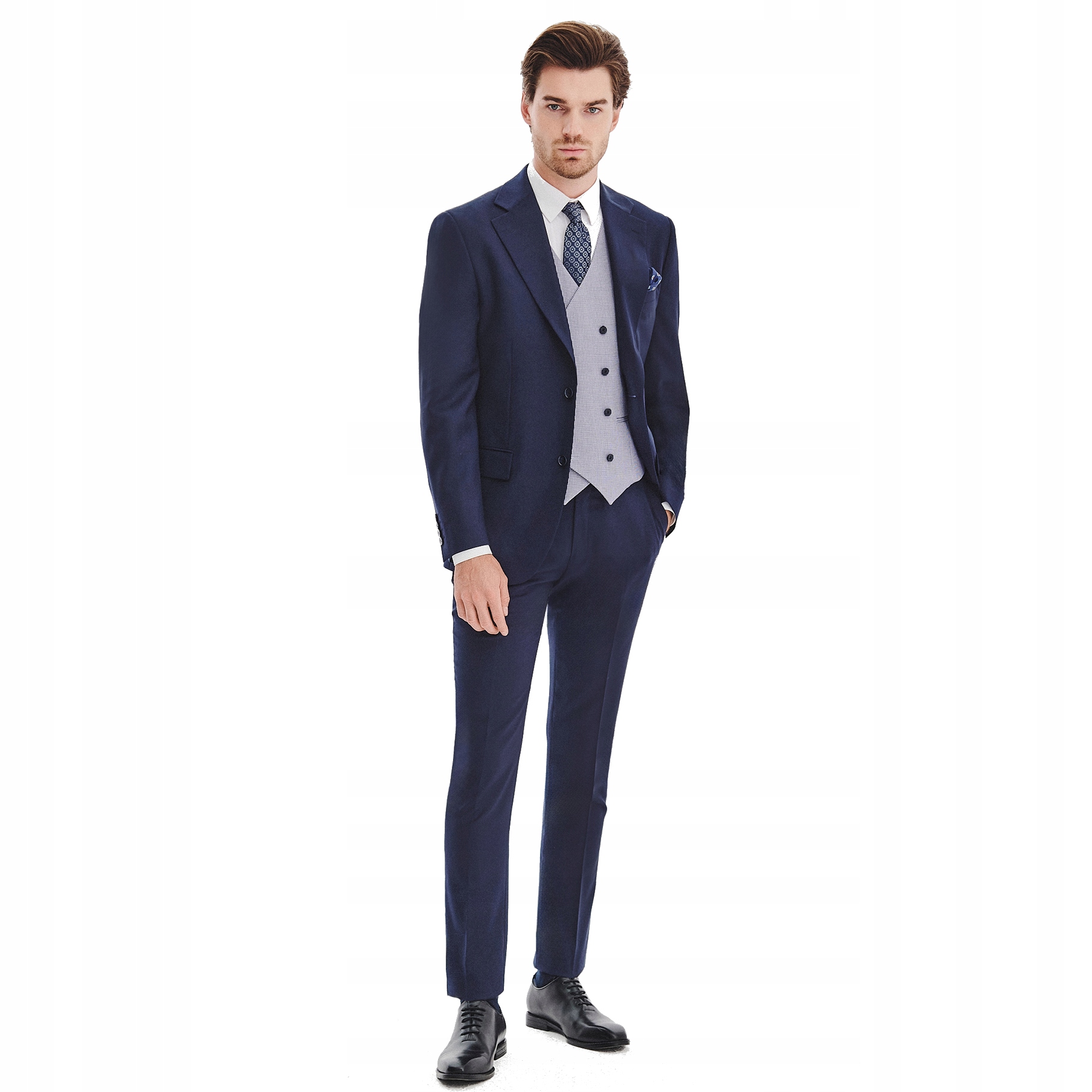 Tmavě modrý elegantní pánský vlněný oblek Pako Lorente 56/182