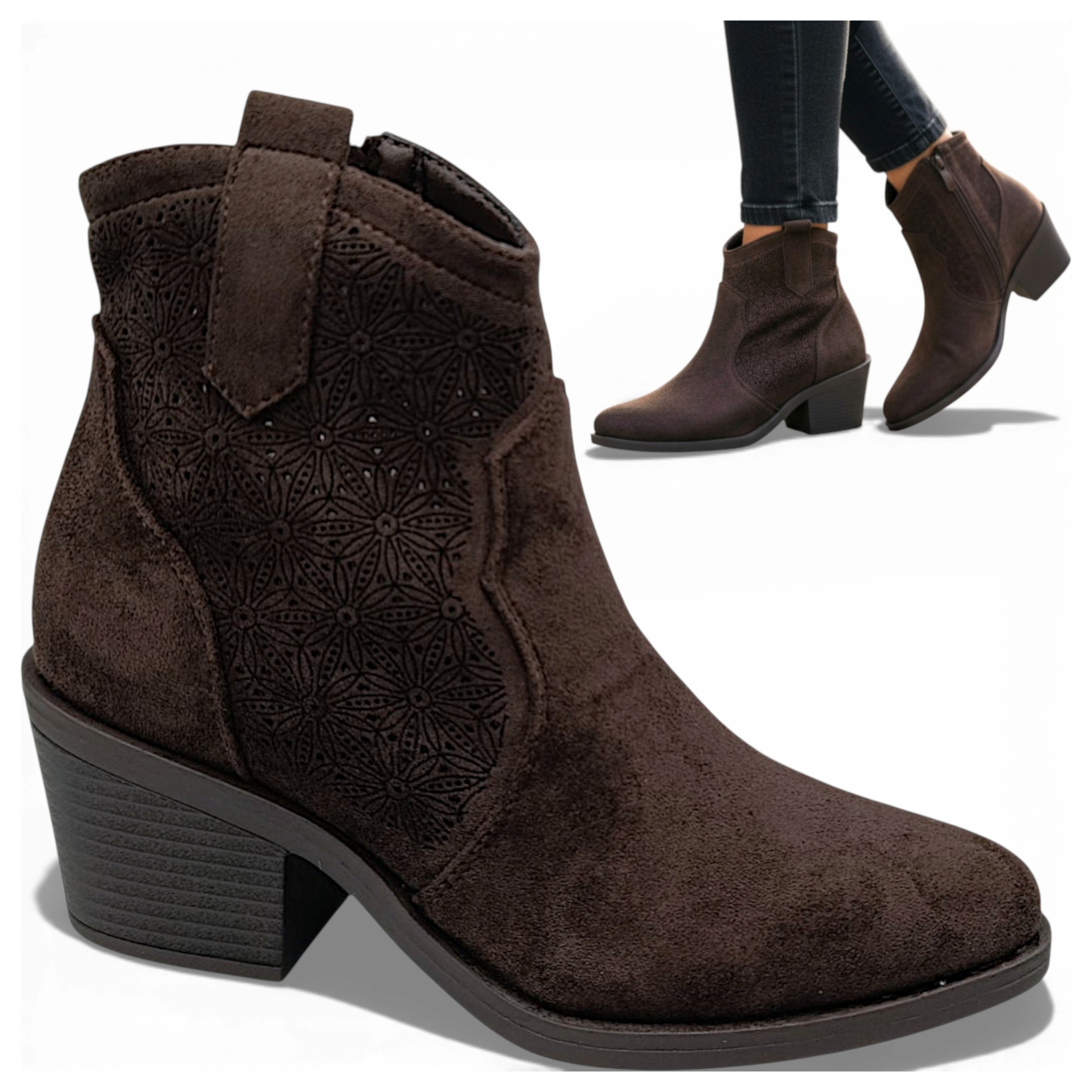 38 Pohodlné dámské kotníkové boty na špici, boty kovbojské boty, prolamované na jaro, Barski