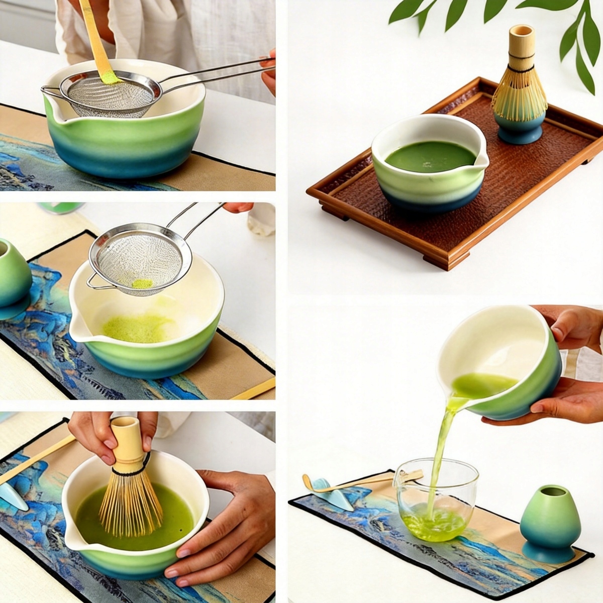 Matcha ruošimo rinkinys 8 vnt. su chasen šluotele ir chashaku šaukšteliu namų ritualui