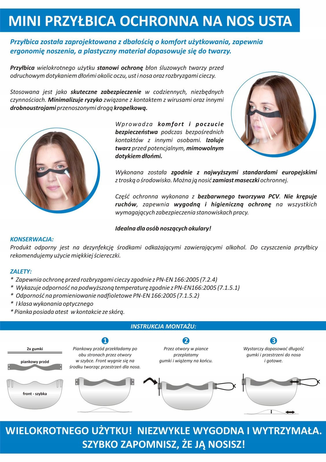 MINI PRZYŁBICA OCHRONNA MASKA MASECZKA NOS USTA x2 Rodzaj inna